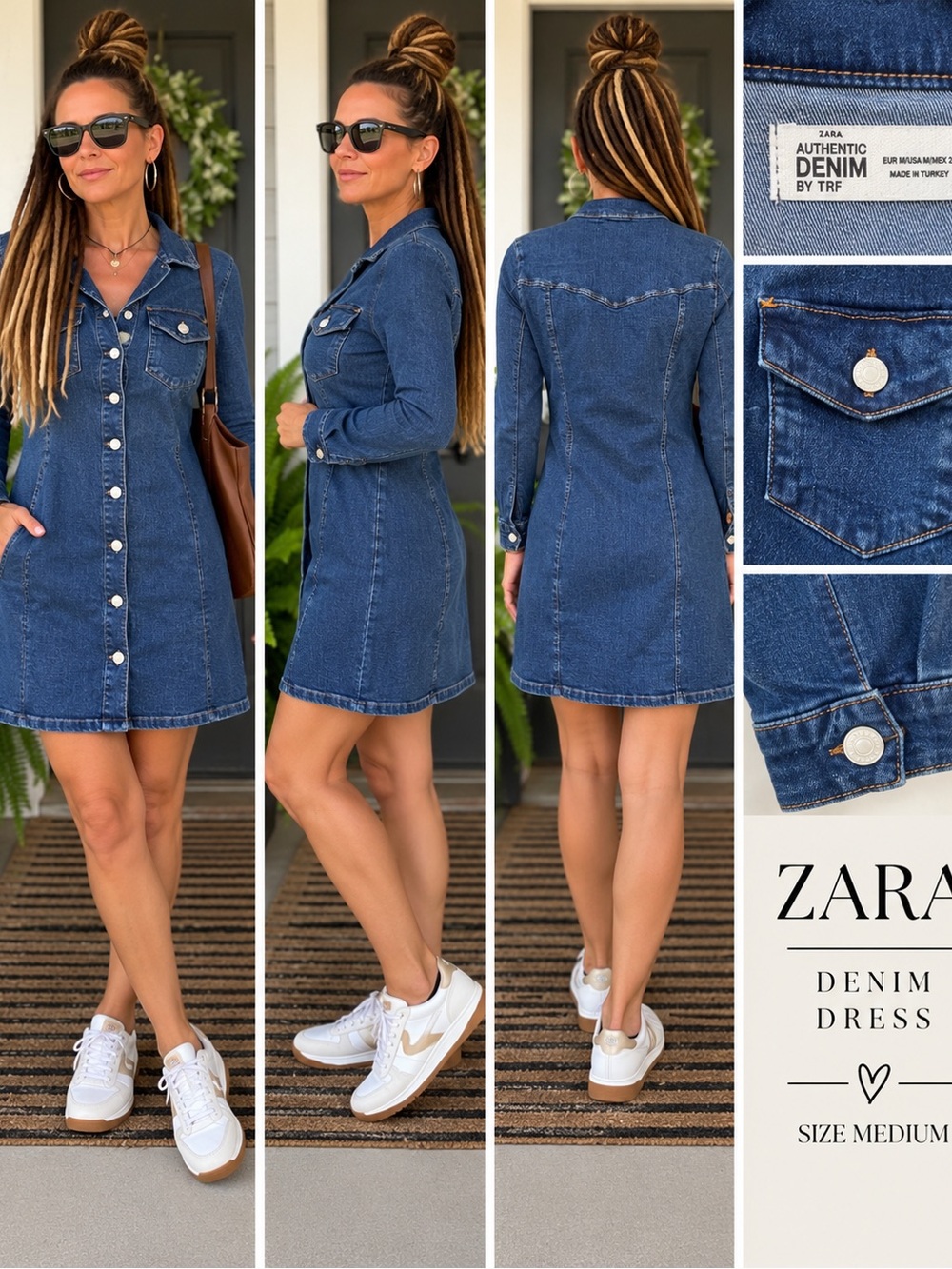 Zara Dark Blue Denim Button-Front Mini Dress